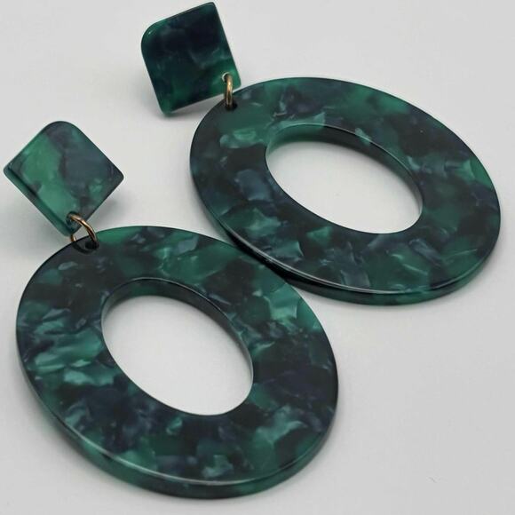 Green Forest Marble Drops Earrings - Picture 4 of 4